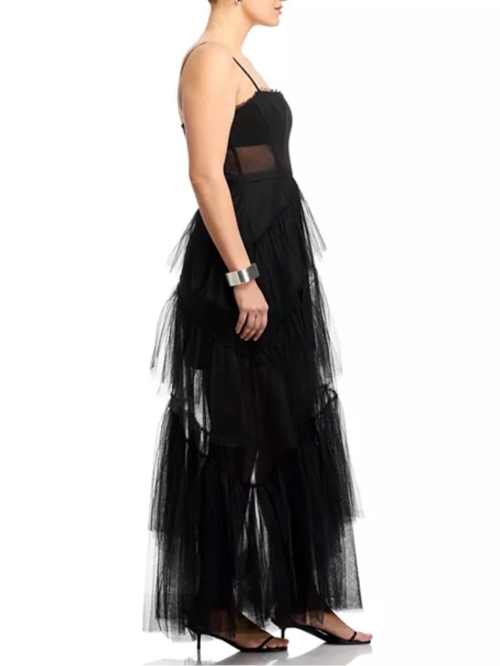 BCBGMAXAZRIA Oly Black Tiered Tulle Corset Maxi Gown Dress Sz 14 - Picture 7 of 10